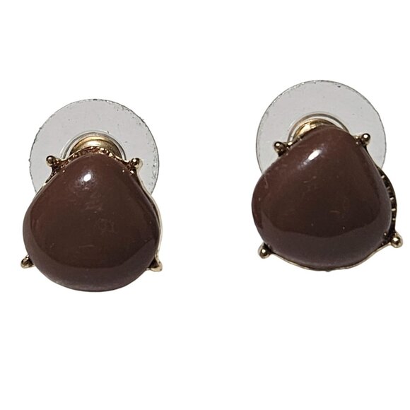 Vintage Chocolate Brown Acrylic Post Earrings Retro 50s 60s Fashion Jewelry - Picture 1 of 4